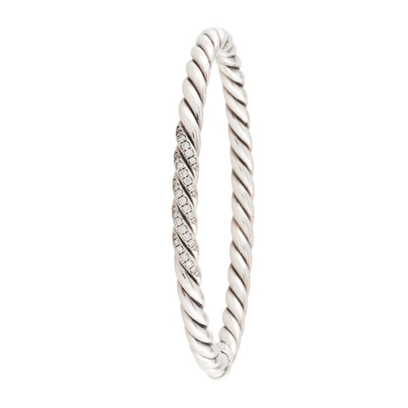 DAVID YURMAN DIAMOND STERLING SILVER 925 HINGED STAX CABLE BRACELET - Picture 2 of 8